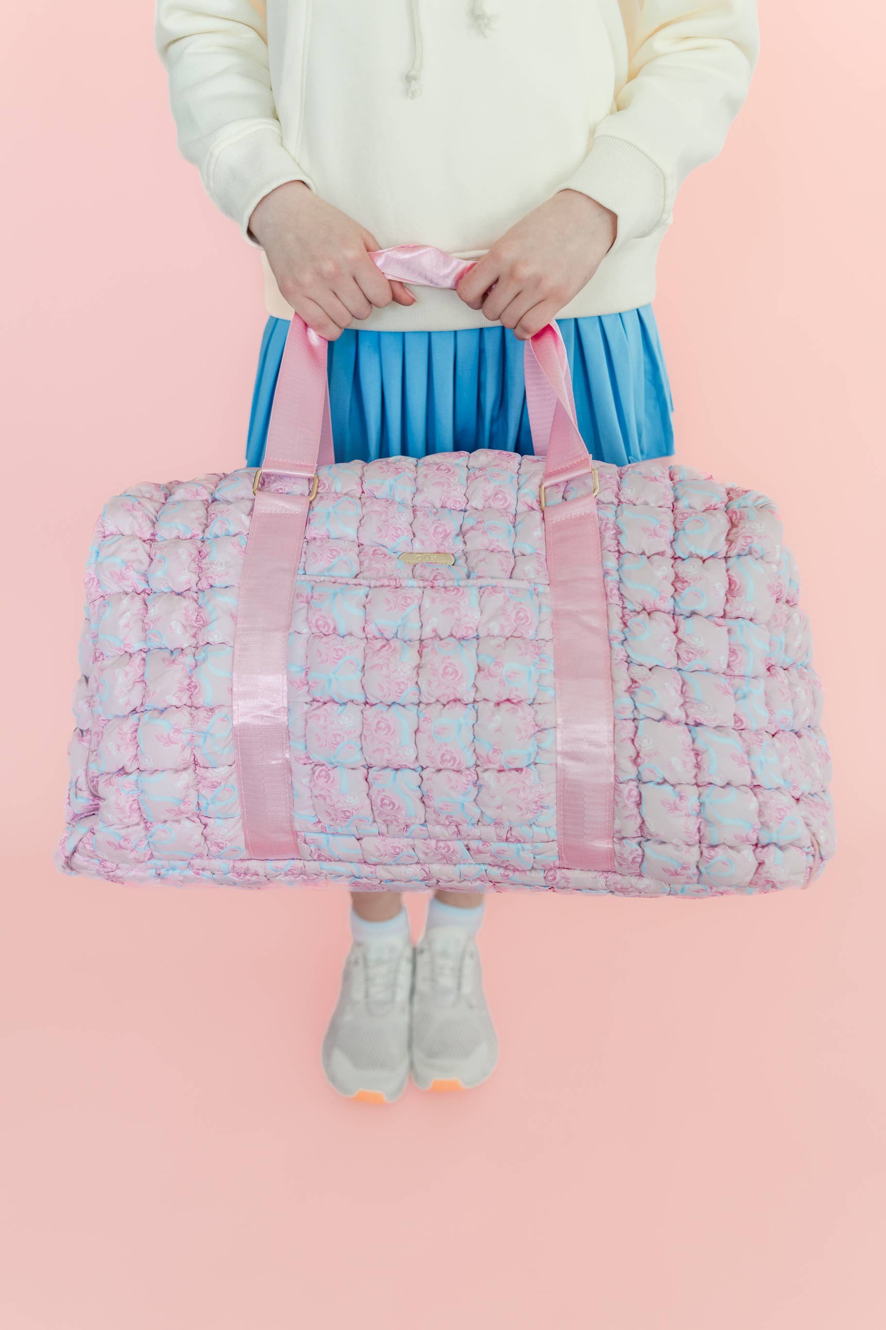 Quilted Weekender Duffle Bag | Watercolor Floral Bow