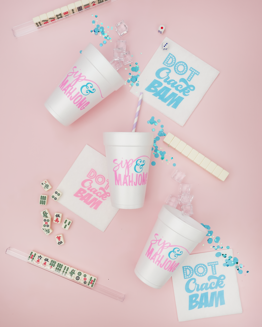 Sip and Mahjong Styrofoam Cups | Set of 10, 20 oz