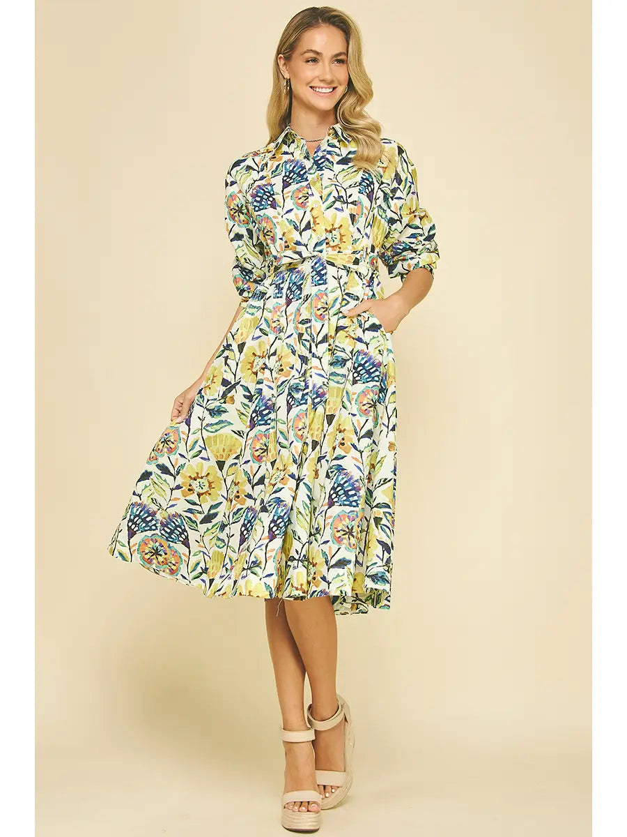 Brooklyn Button Detail Dress | Cream, Multi