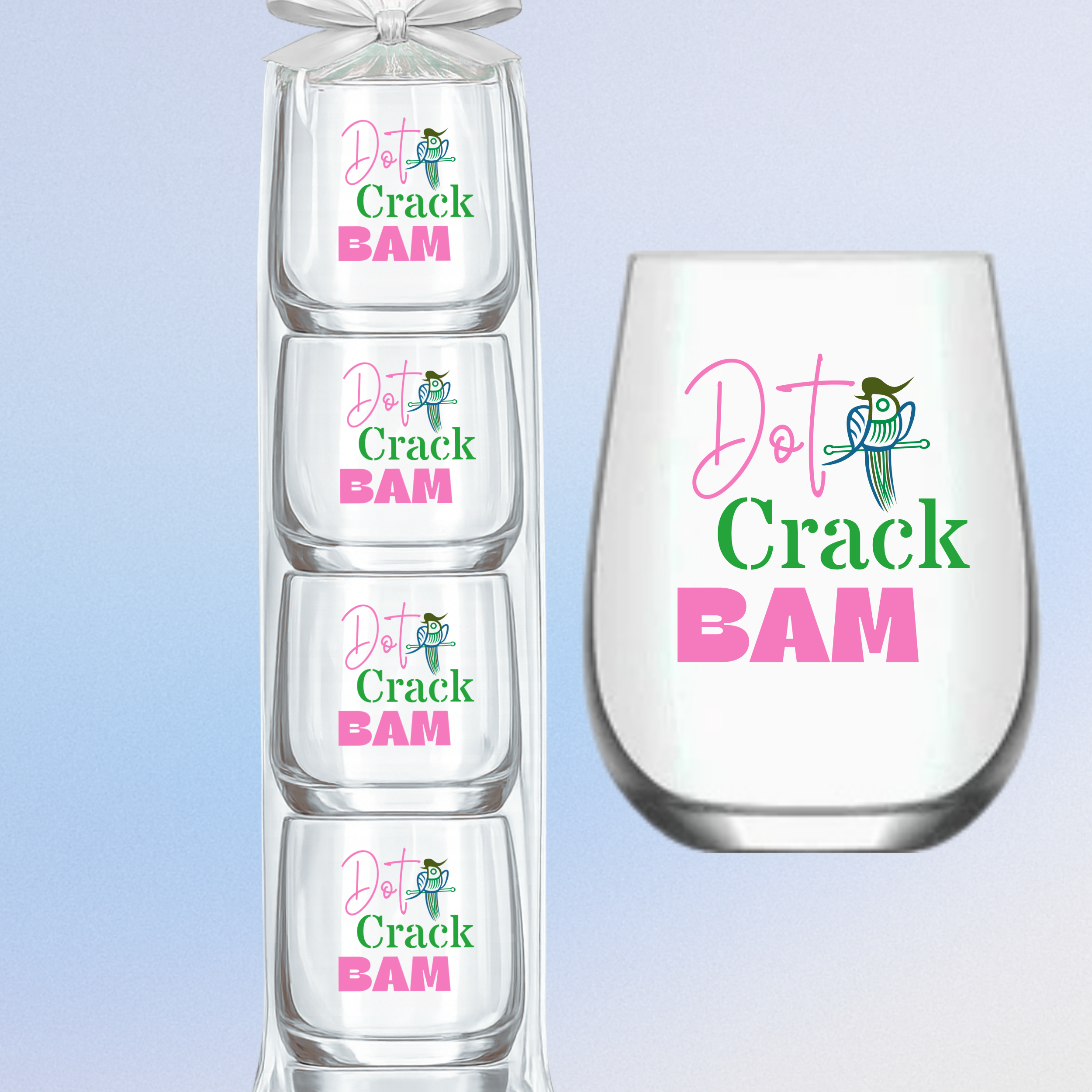 Mahjong Stemless Glasses | Multi "Dot Crack Bam"
