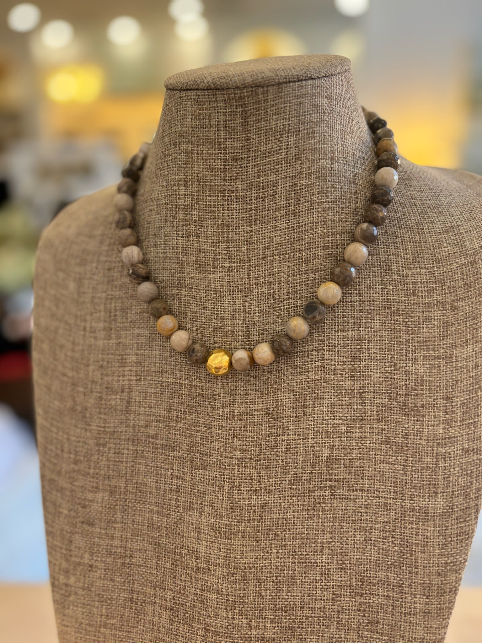 Earth Tone Beaded Necklace with Gold Clasp