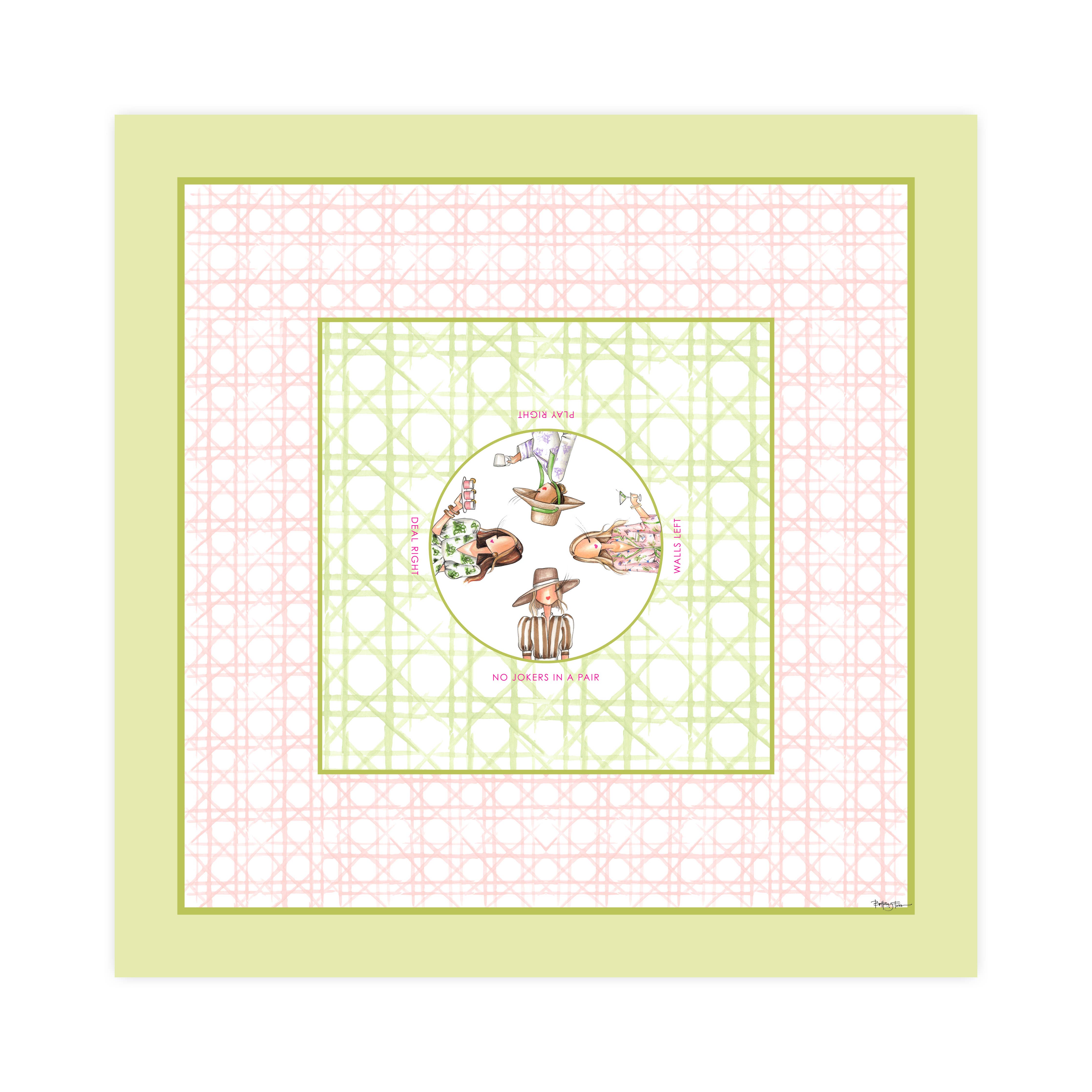 Pink & Green Rattan Mahjong Mat