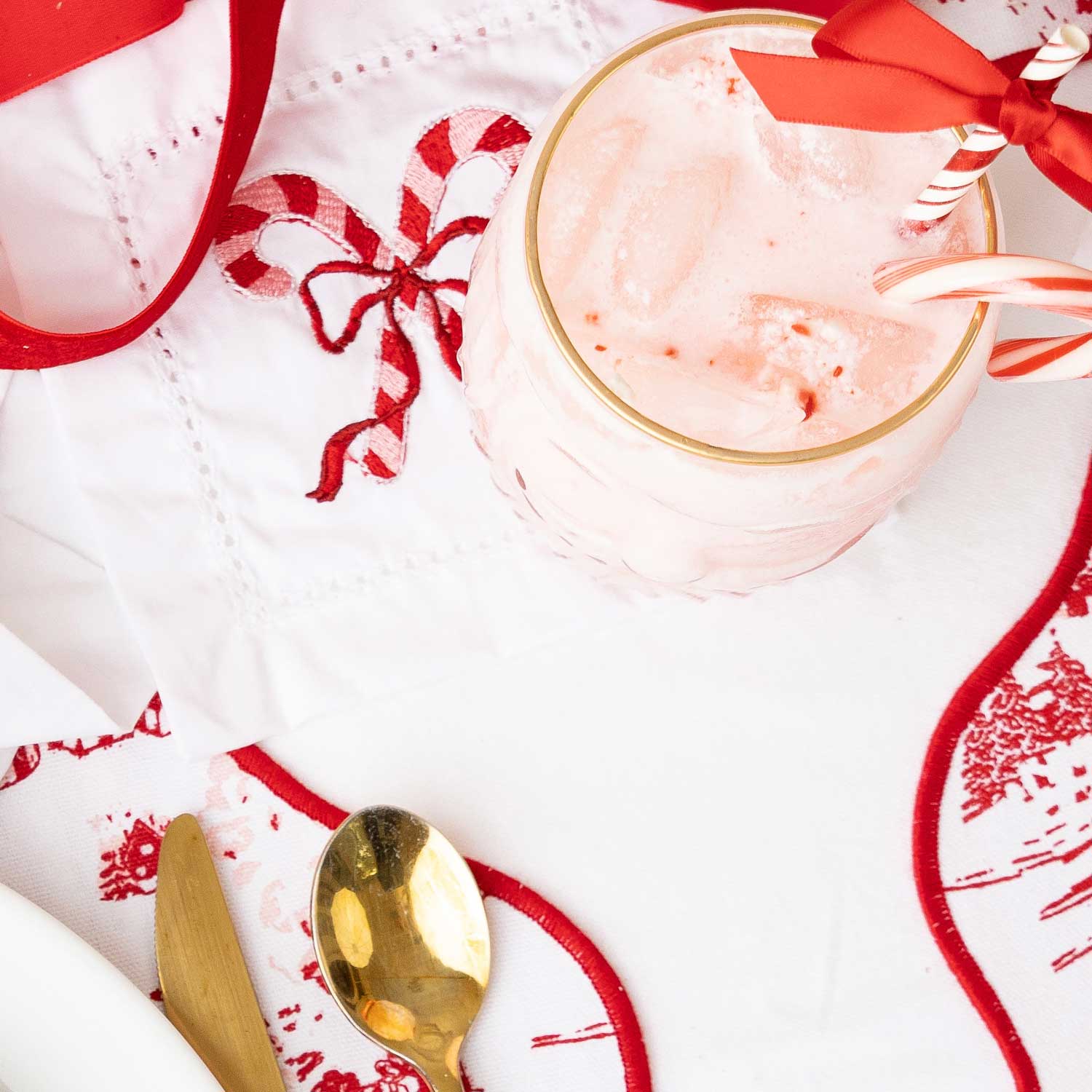 Candy Cane Embroidered Cocktail Napkins, Set of 4