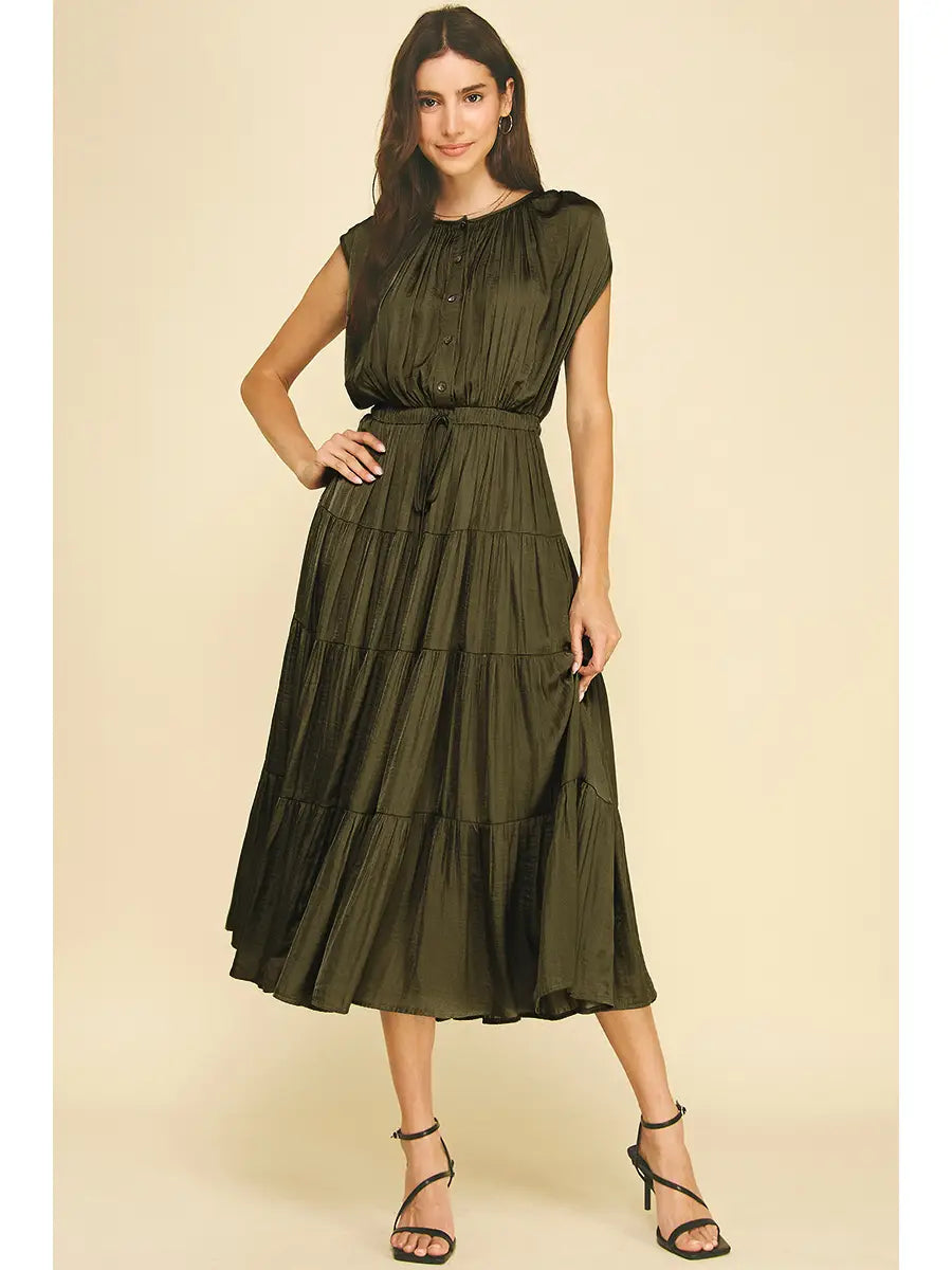 Olivia Tiered Midi Dress | Olive