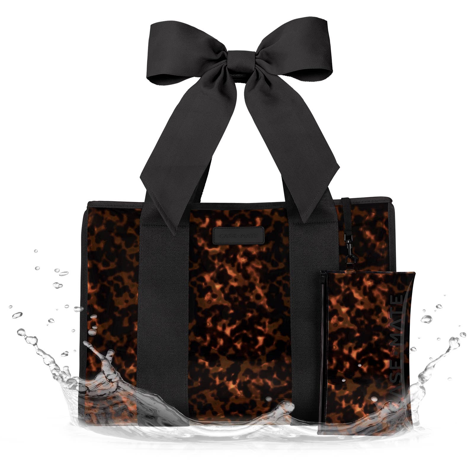 Case-Mate Mahjong Jelly Tote Set in tortoiseshell pattern with large black grosgrain bow
