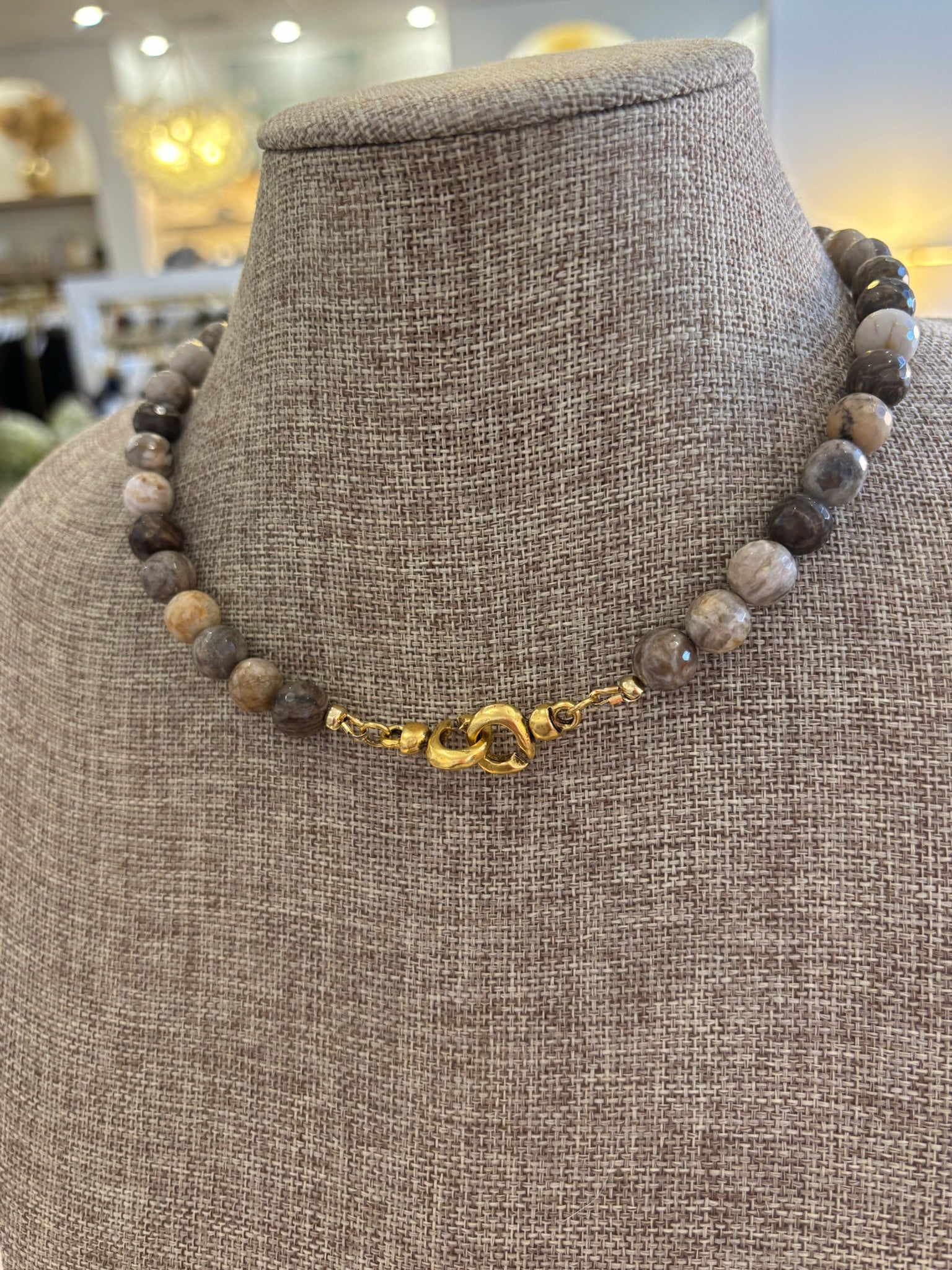 Earth Tone Beaded Necklace with Gold Clasp