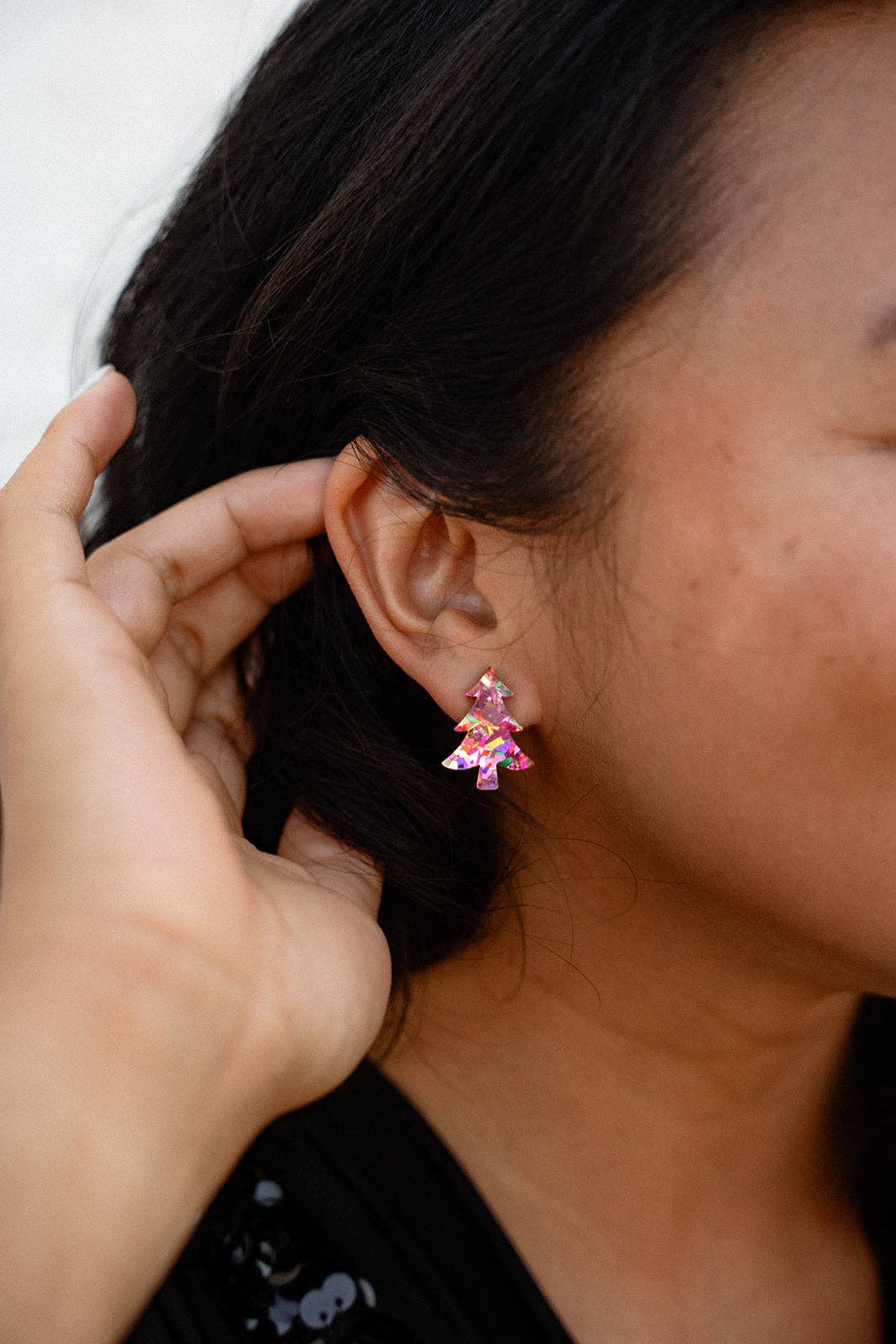 Christmas Tree Studs - Pink Tinsel