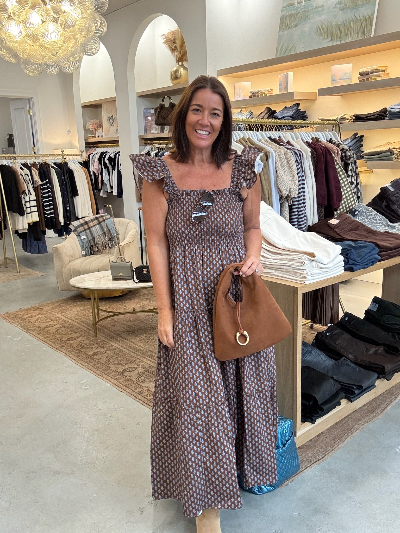 Sam Flutter Strap Midi I Block Print