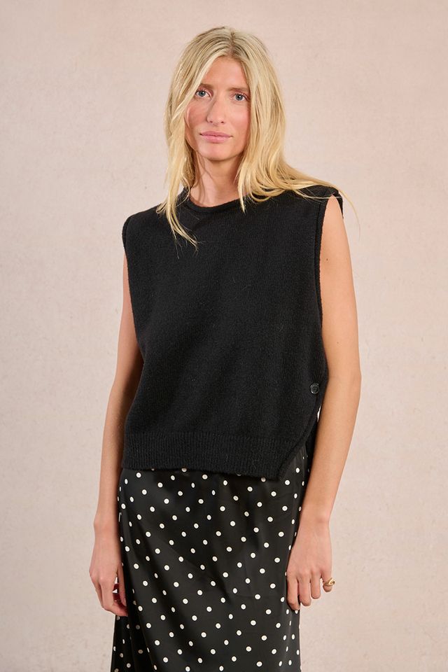 Sleeveless Side Button Sweater Vest | Black