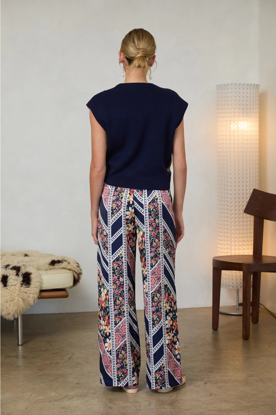 Agnes Mixed Media Blouse | Navy
