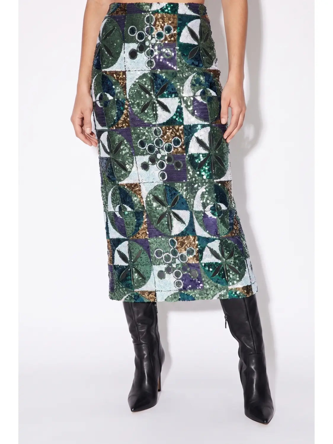 Greta Sequined Skirt | Green Multi