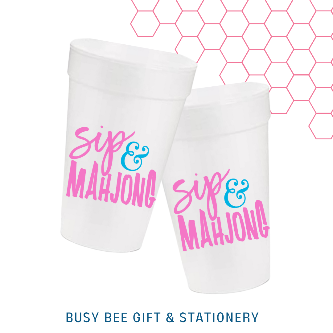 Sip and Mahjong Styrofoam Cups | Set of 10, 20 oz