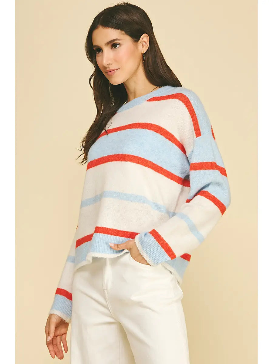 Esme Striped Sweater | Red, Blue