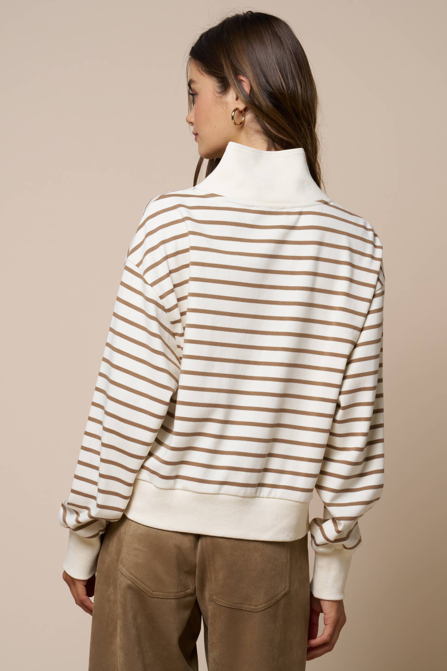 Stripe Have Zip-Up | Cream & Taupe