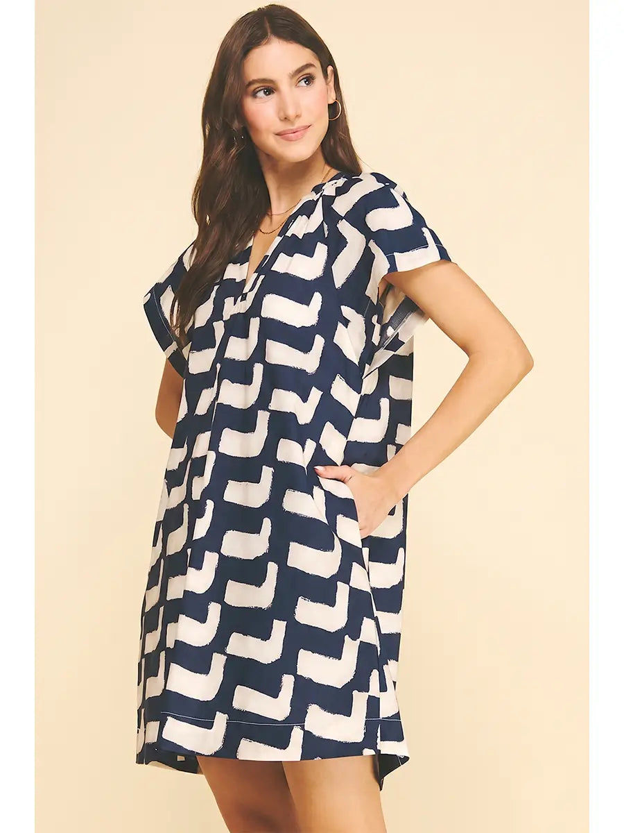 Greer Geometric Print Dress | Navy