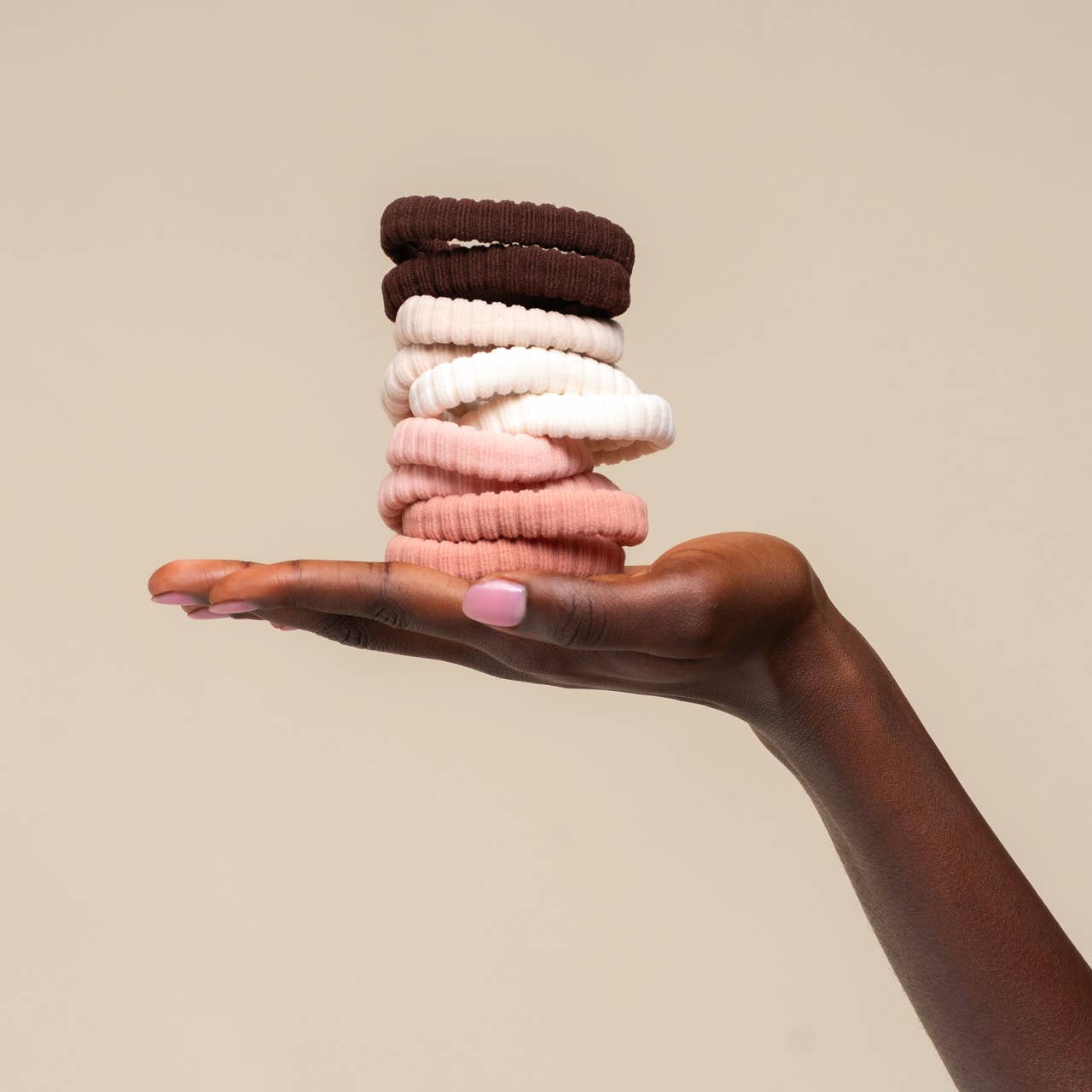 Recycled Fabric Ribbed Hair Elastics 10pc Set | Blush