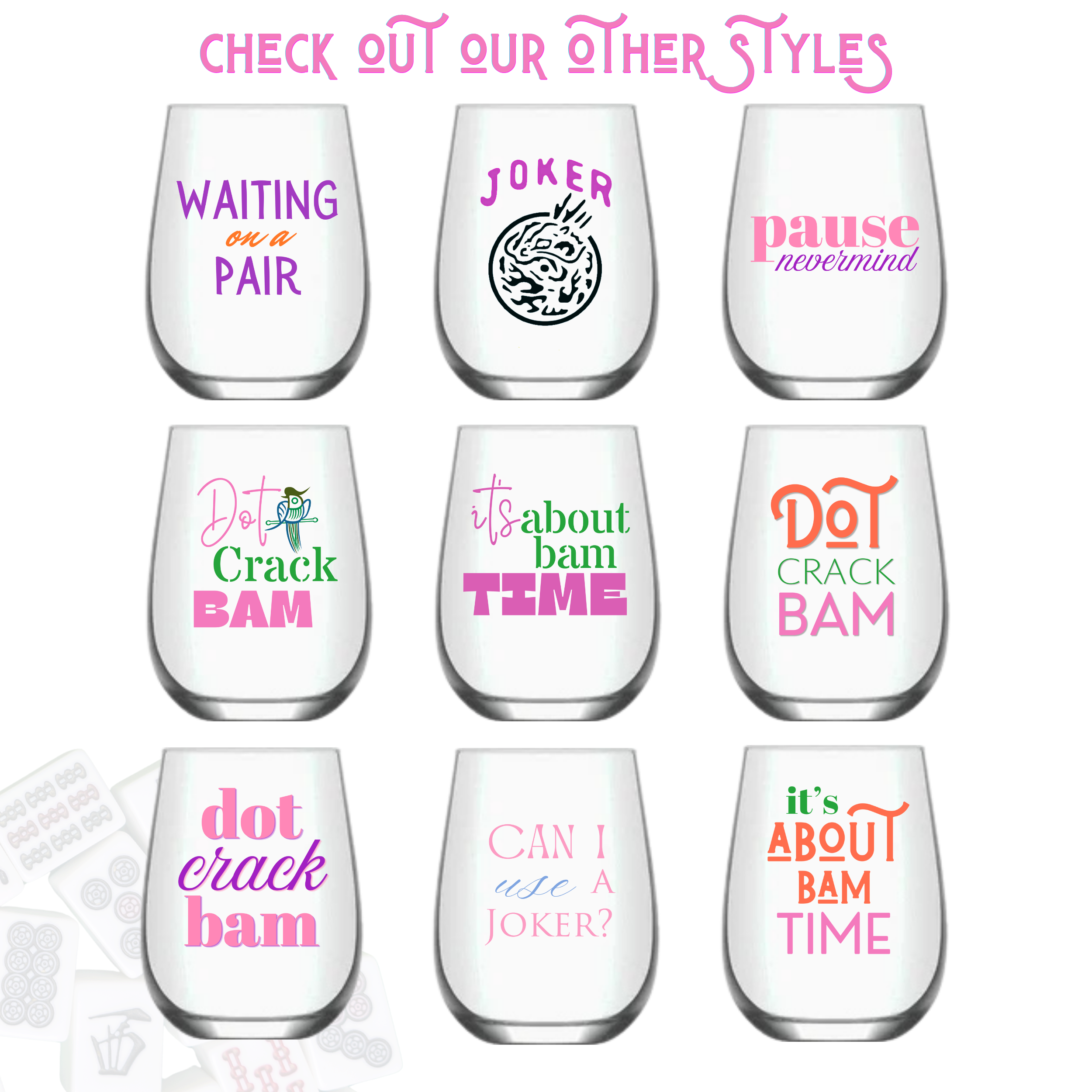 Mahjong Stemless Wine Glasses | Dot