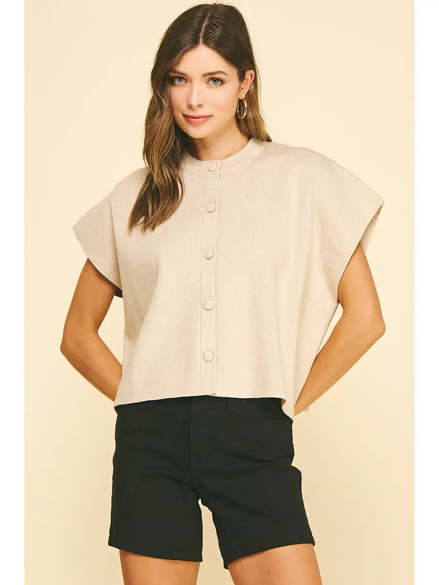Short Sleeve Button Sweater | Oatmeal
