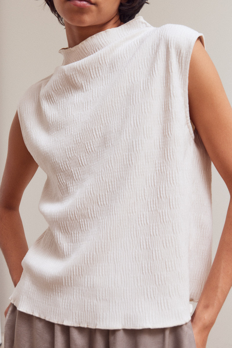 Clara Crinkled Velvet Top | Ivory