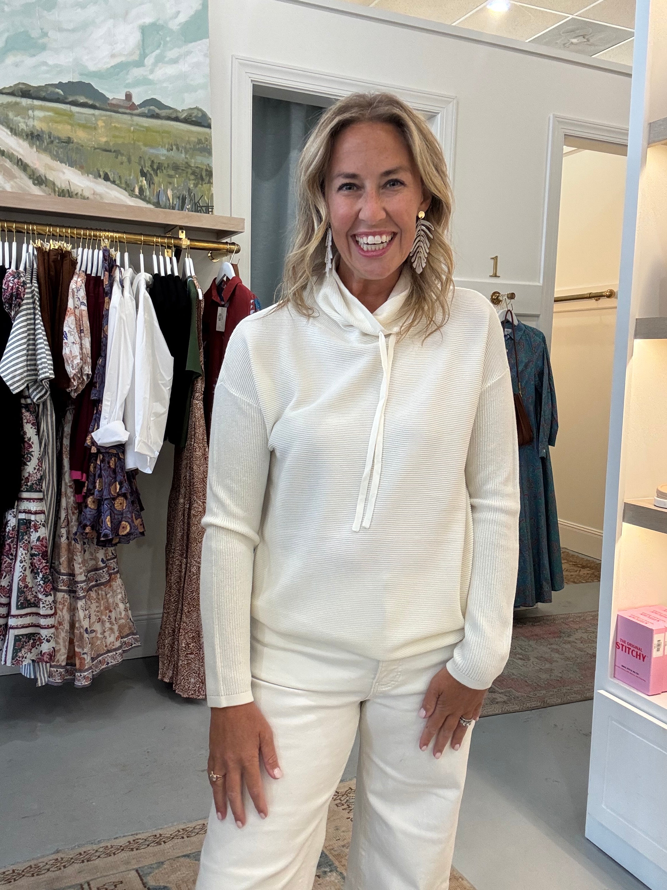 Waffle Stitch Funnel Neck | Cream