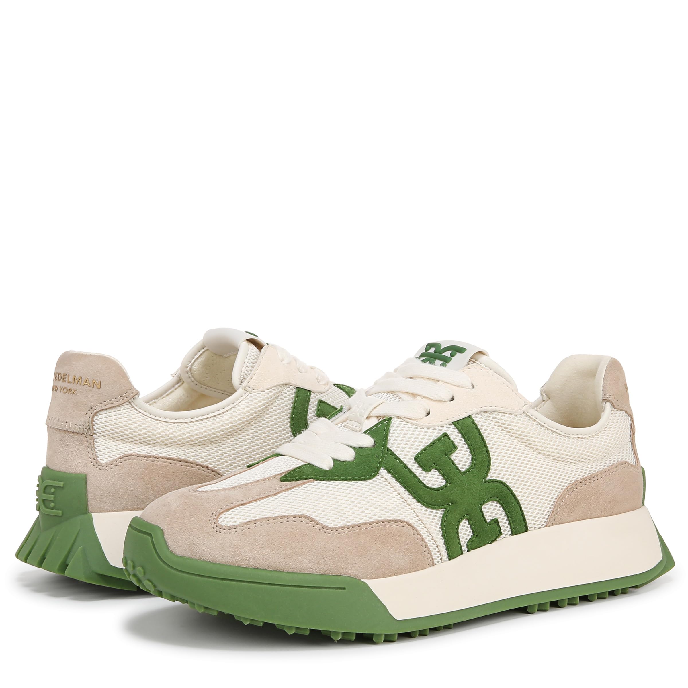 Sam Edelman Langley sneakers in green multi colorway with beige mesh and green accents