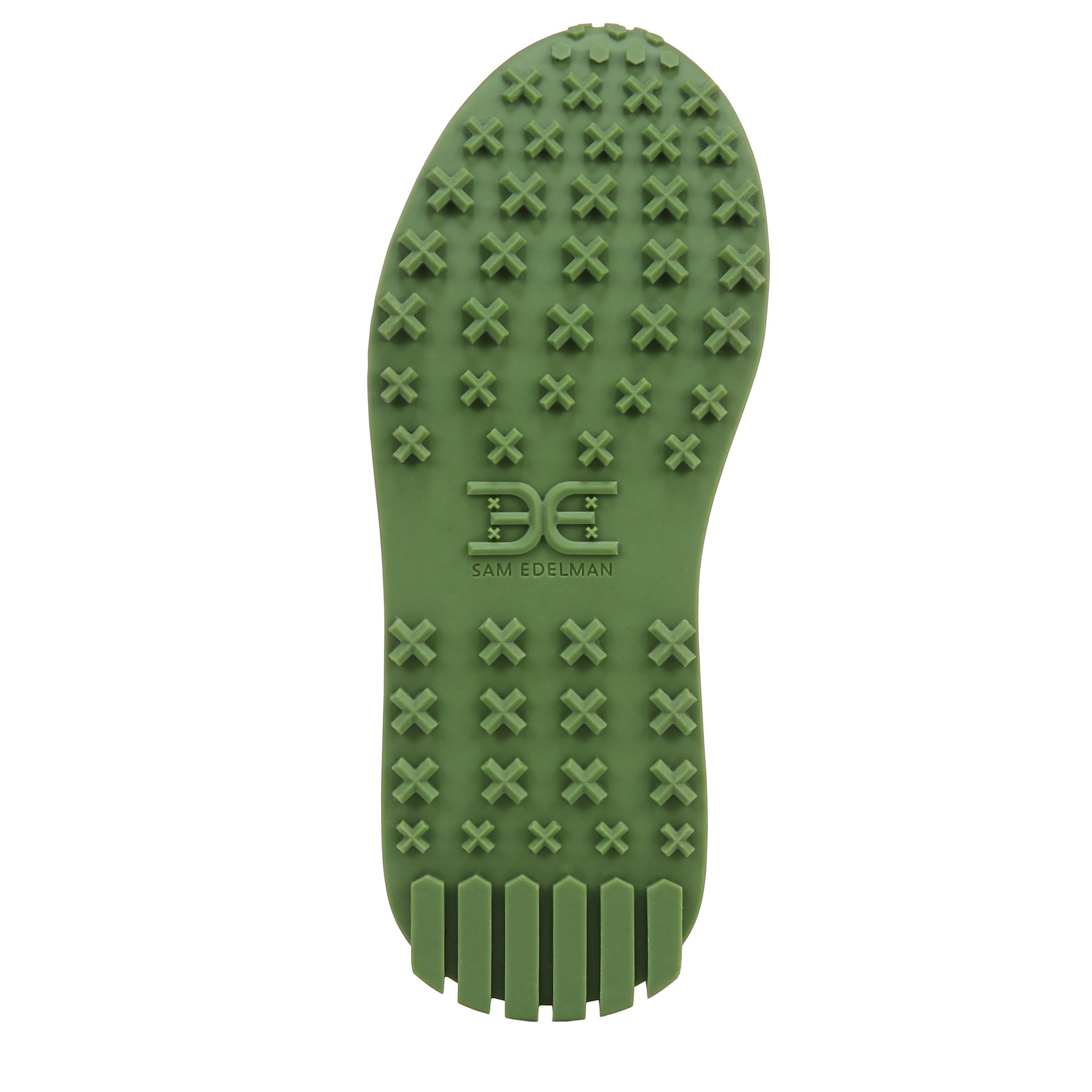 Sam Edelman Langley green rubber shoe sole with cross-pattern tread and textured grip