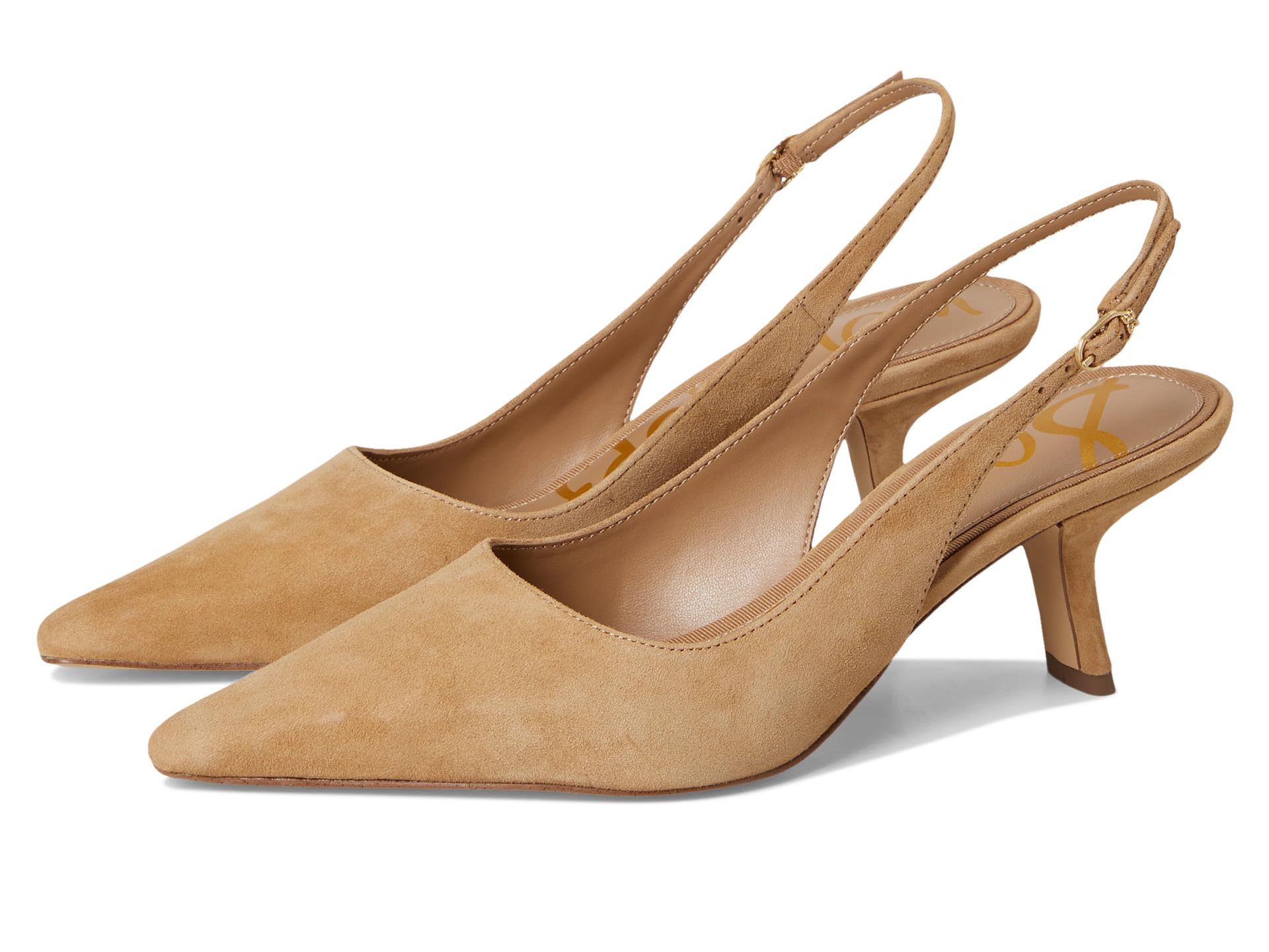 Sam Edelman Bianka slingback pumps in Cyprus tan suede with pointed toe and kitten heel