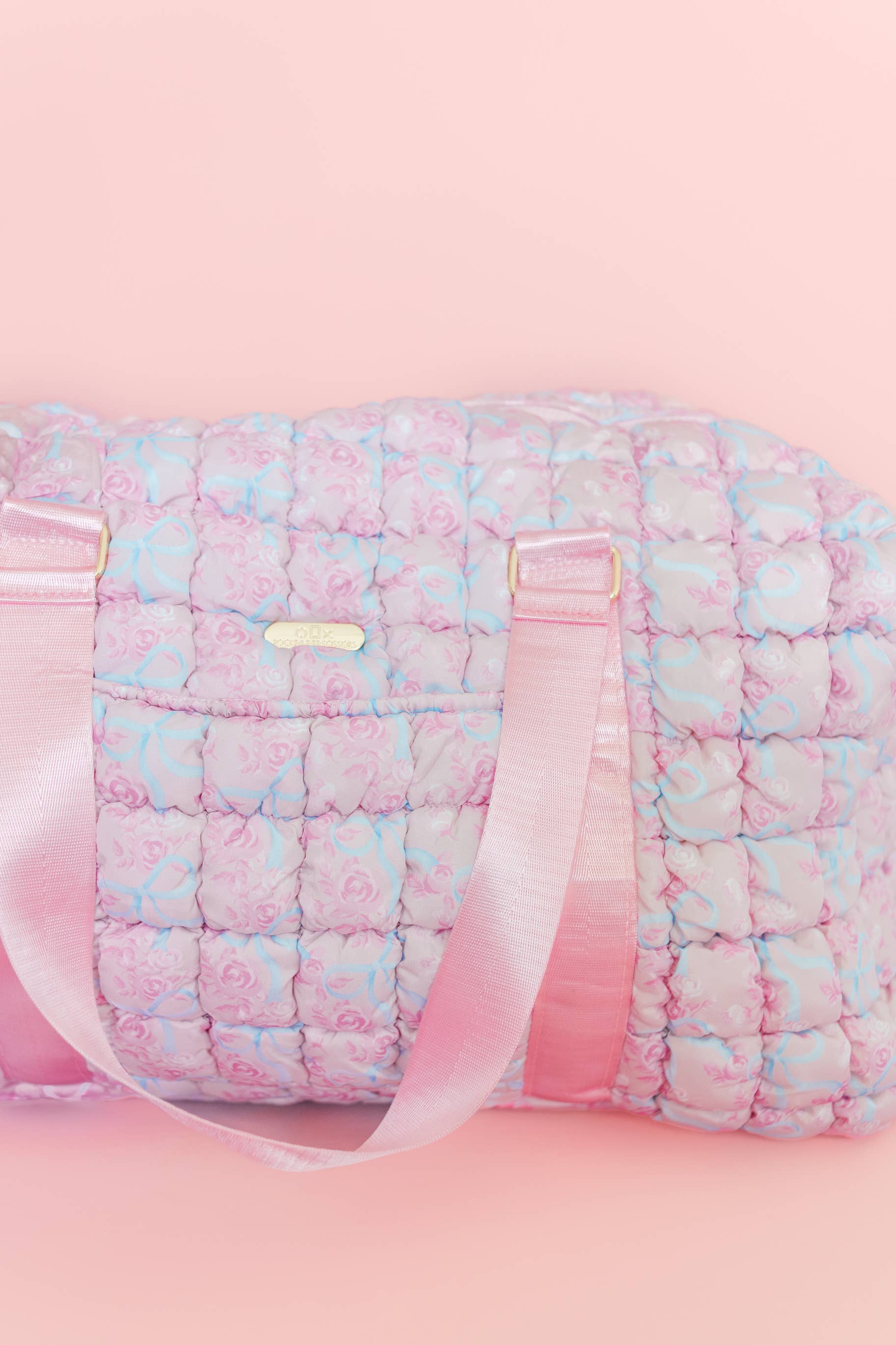 Quilted Weekender Duffle Bag | Watercolor Floral Bow