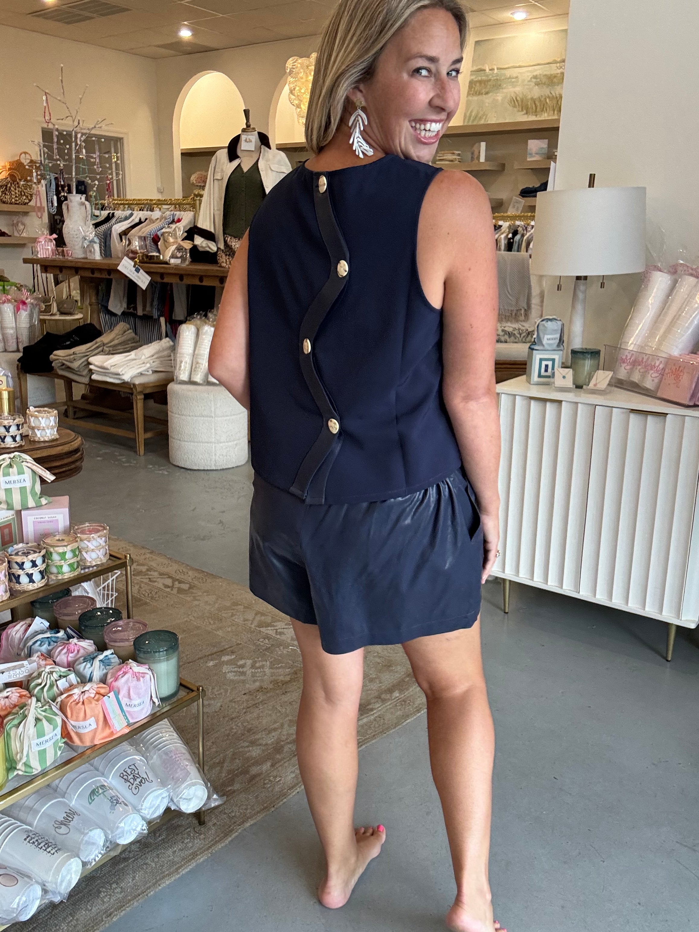 Alma Vegan Leather Tank I Oxford Navy