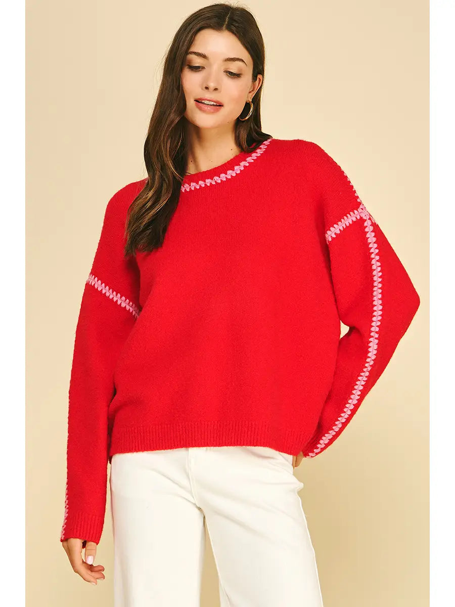 Rosie Detail Stitch Sweater | Red