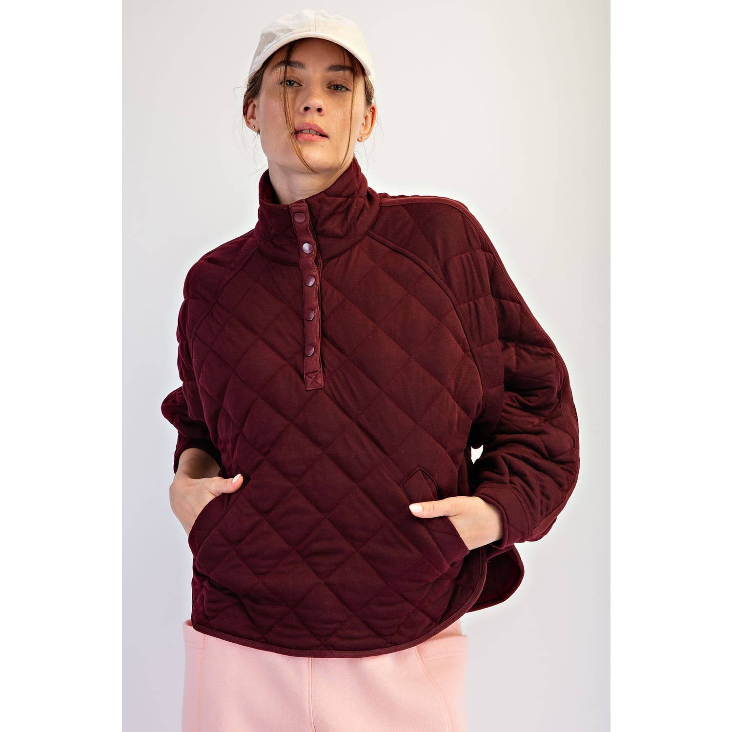 Everyday Quilted Snap Jacket | Dark Cherry