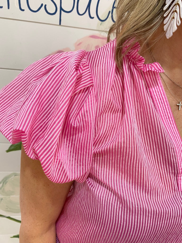 Short Sleeve Striped Top Pink