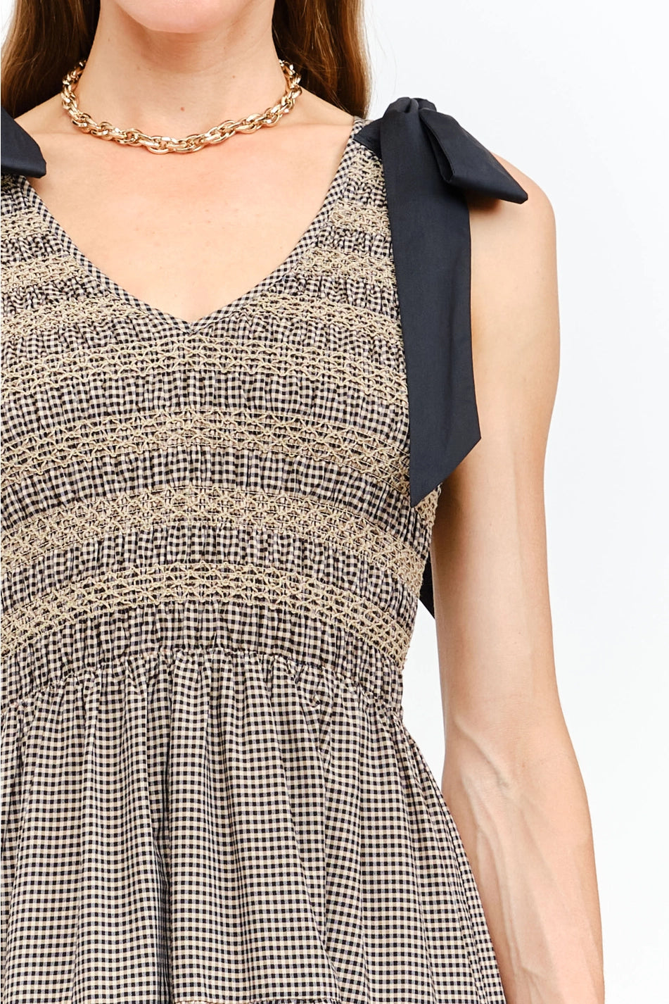 Kea Gingham Smocked Dress | Taupe