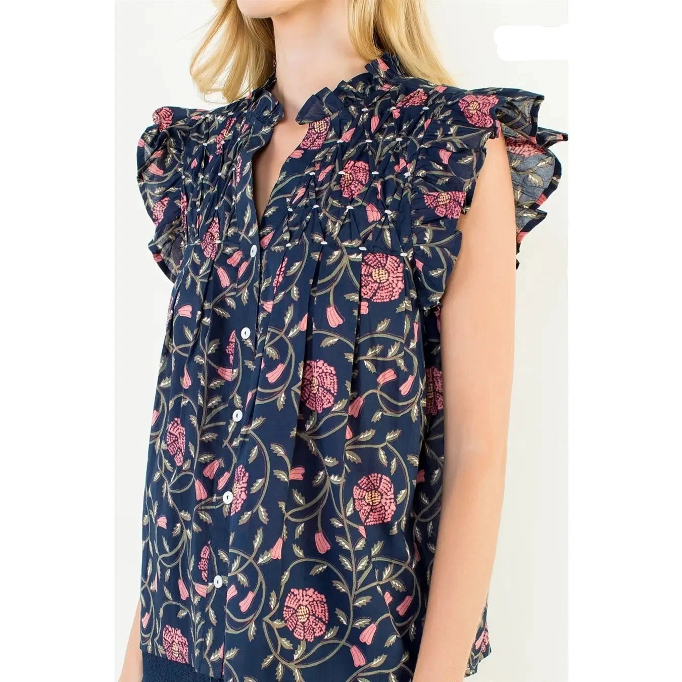 Frankie Flutter Sleeve Blouse | Navy