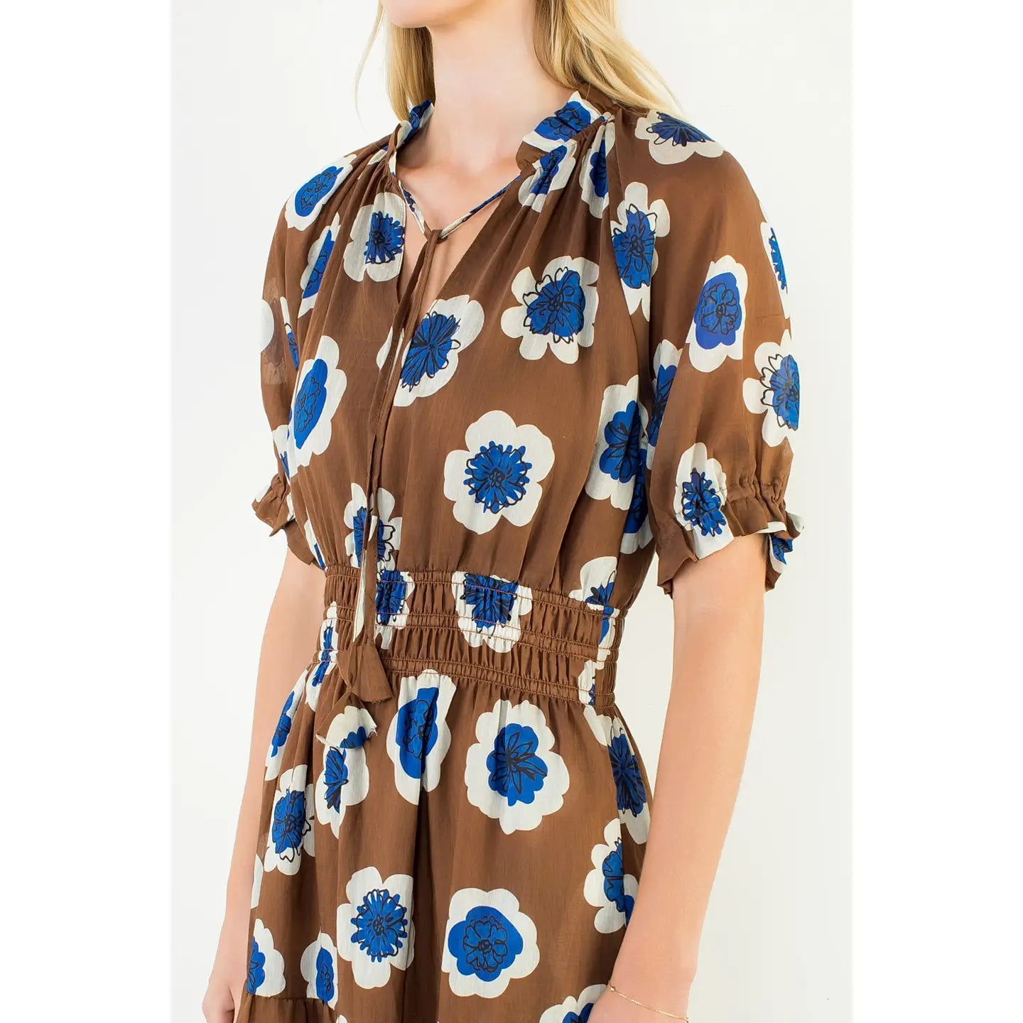 Cinched Flower Dress | Brown