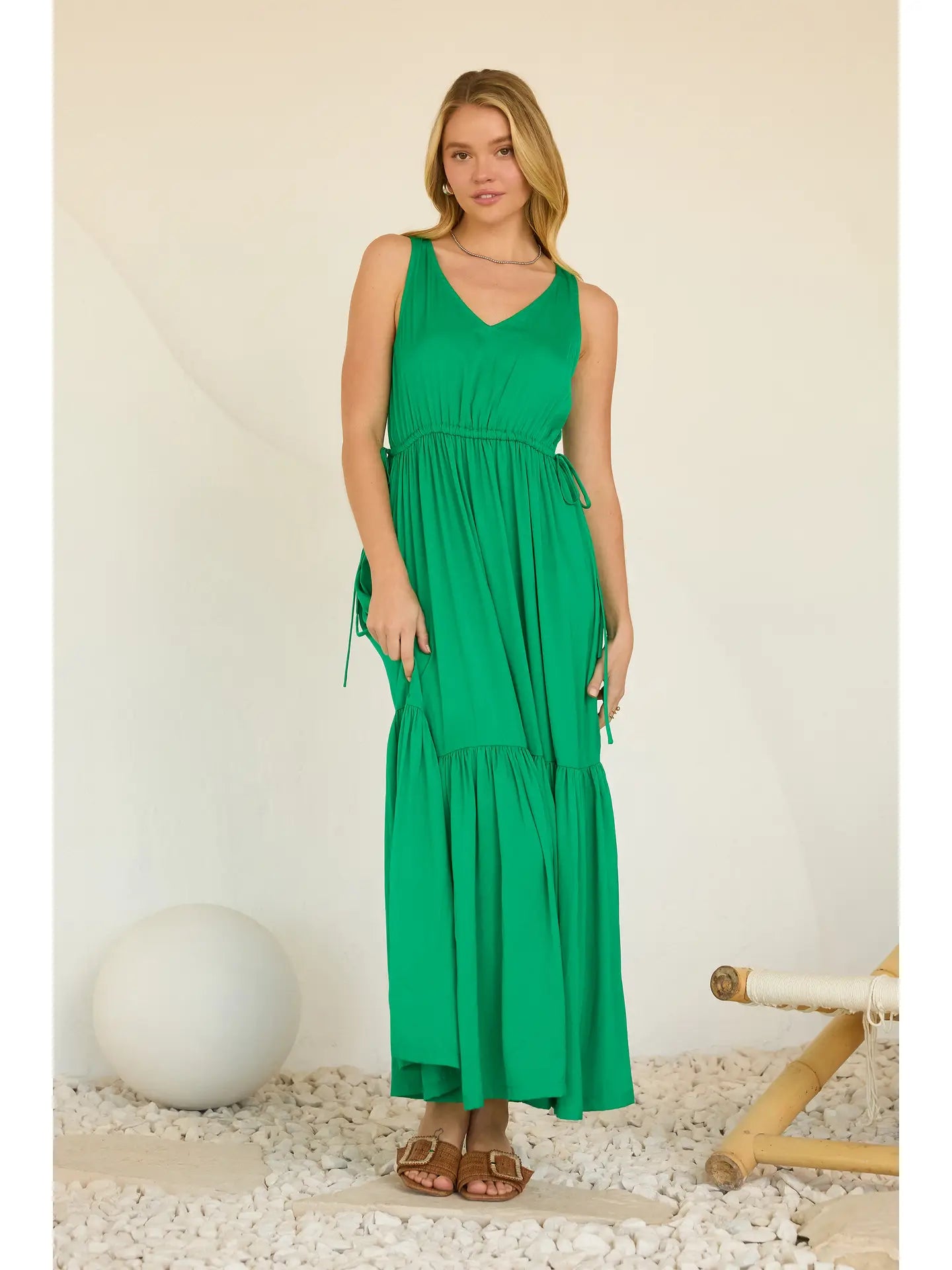 Stevie V-Neck Tiered Maxi Dress | Green Stevie V-Neck Tiered Maxi Dress | Green
