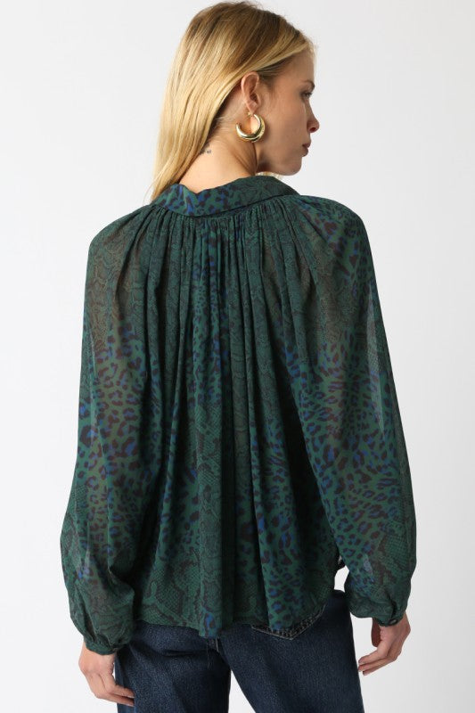 Gigi Animal Print Blouse | Green