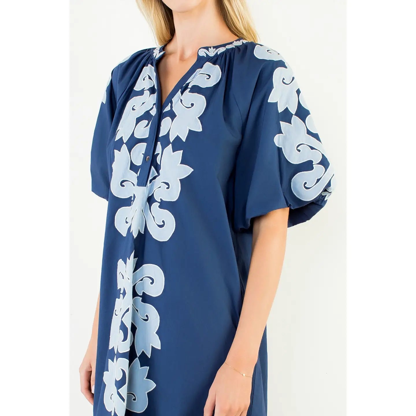 Ava Embroidered Dress | Navy