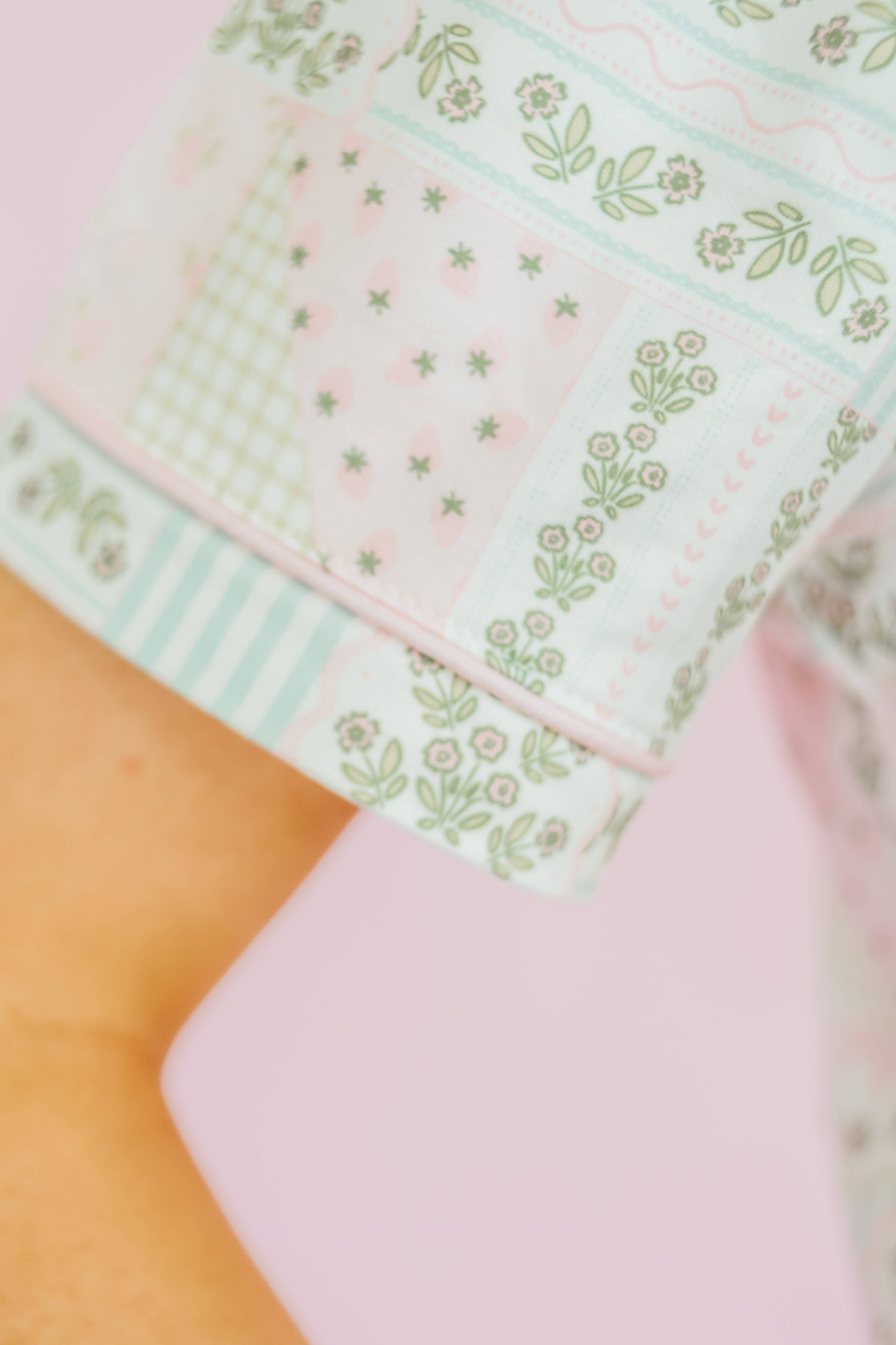 Patchwork Ruffle Hem Shorts Pajama Set: S