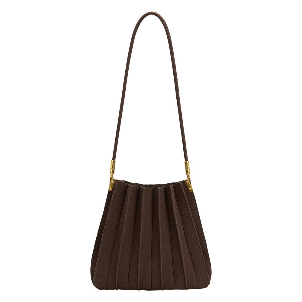 Carrie Chocolate Vegan Suede Shoulder Bag