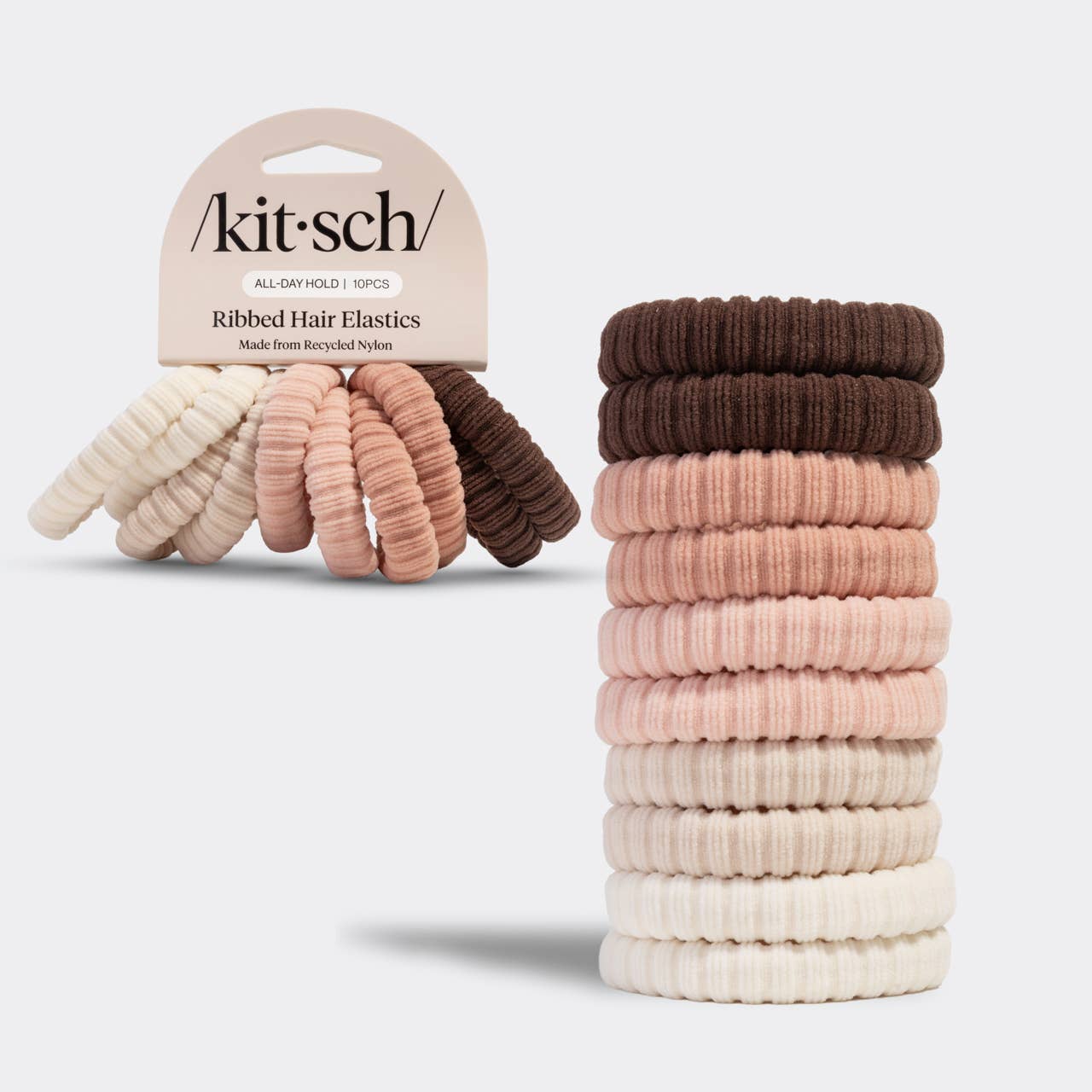 Recycled Fabric Ribbed Hair Elastics 10pc Set | Blush