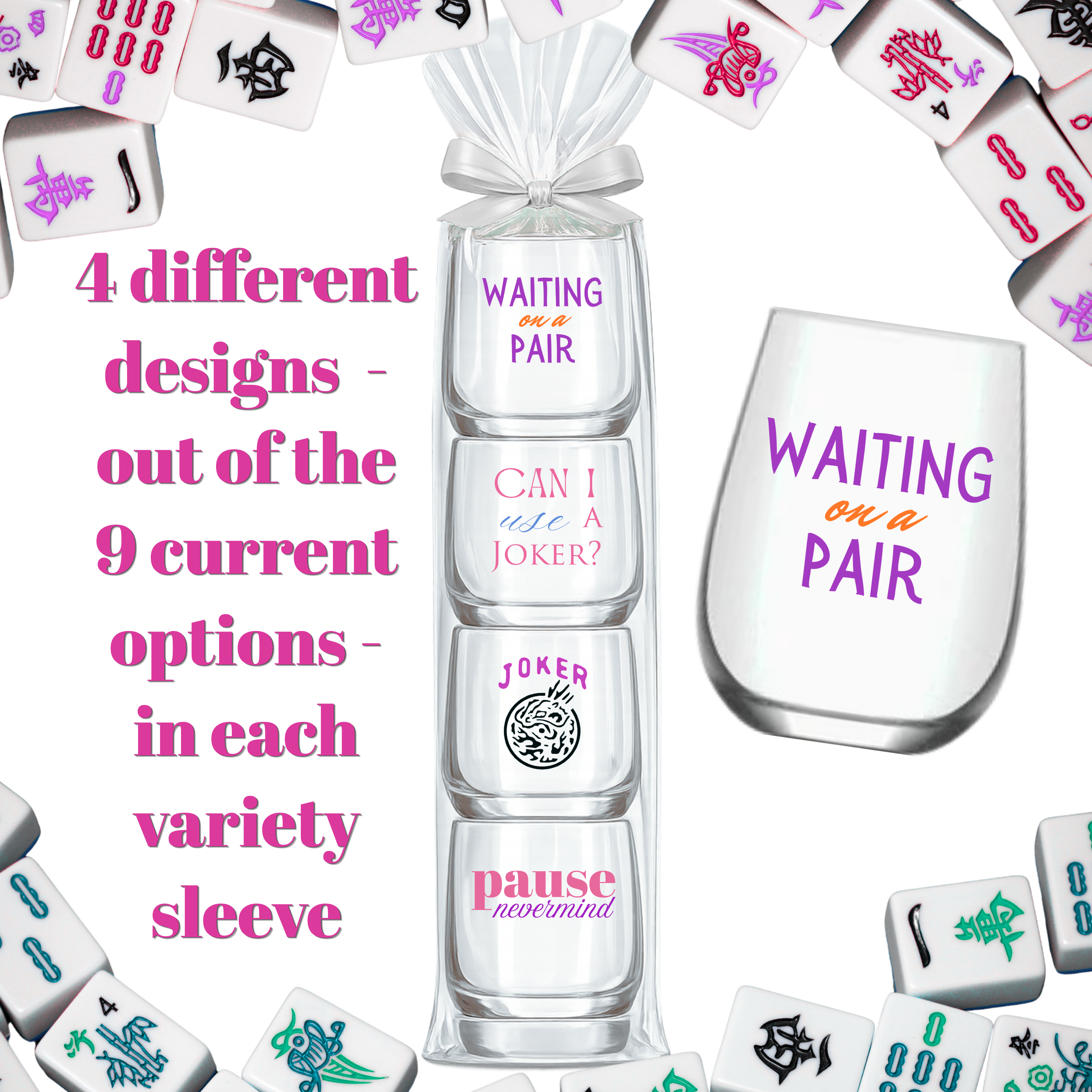 Mahjong Stemless Plastic Wine Glasses