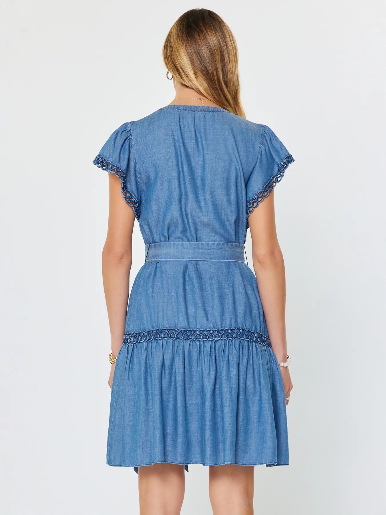 Current Air Women Chambray Mini Dress with Crochet Lace Trim