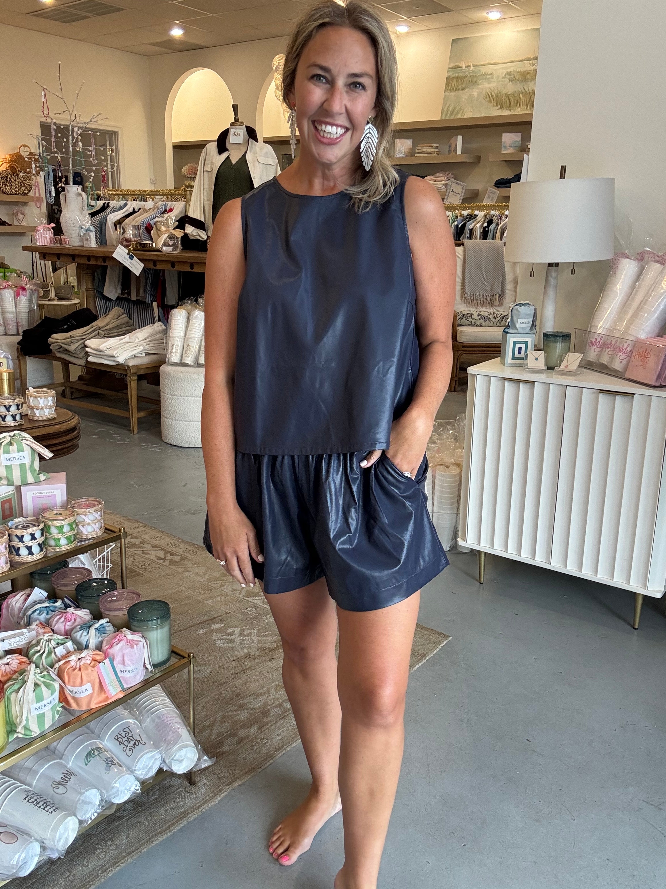 Alma Vegan Leather Tank I Oxford Navy