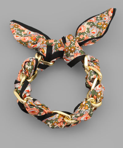 Floral Scarf Wrapped Chain Bracelet