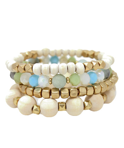 4 Row Wood & Stone Beads Bracelet