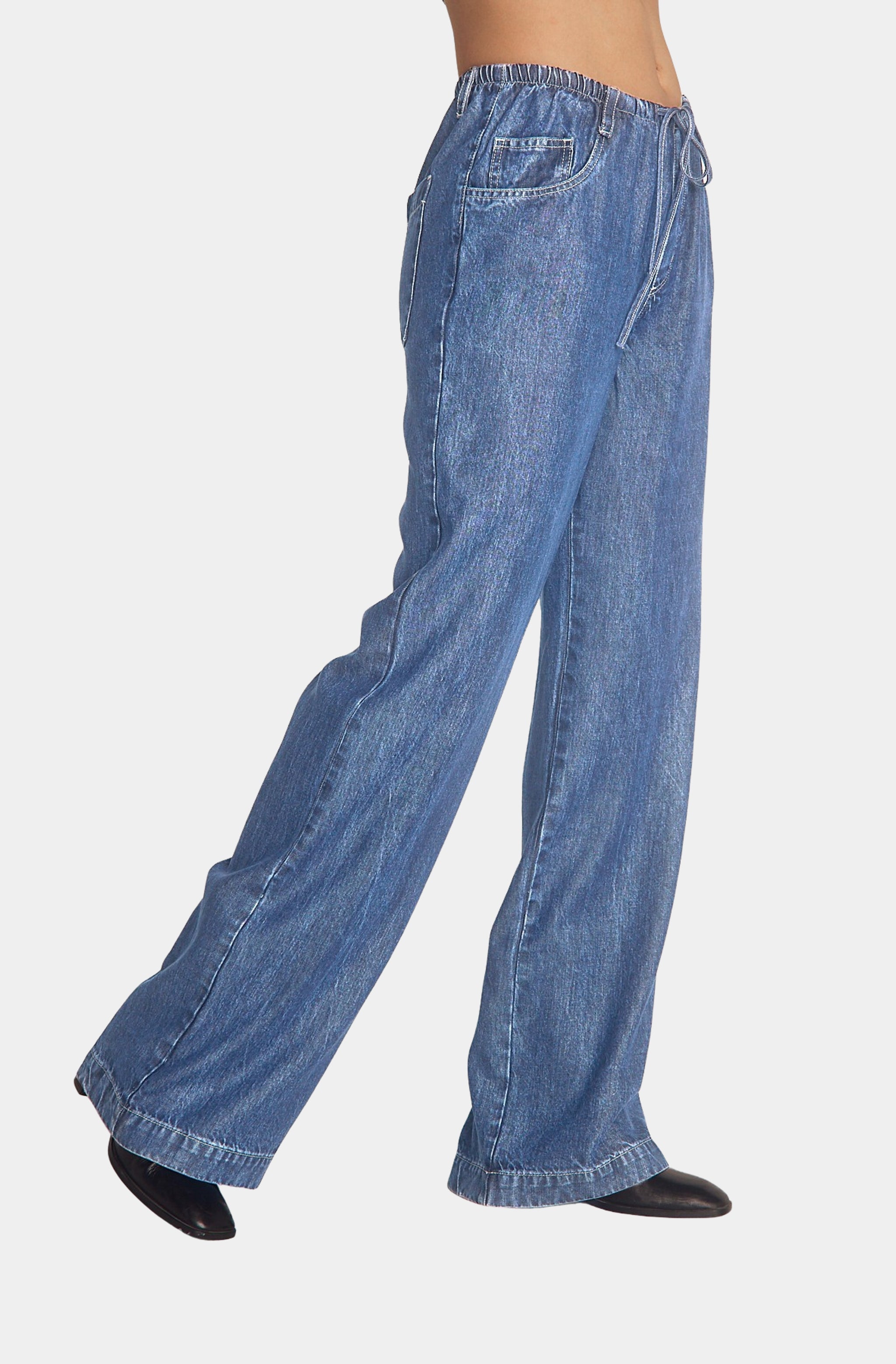 Bella Dahl drawstring wide-leg jeans in indigo mist wash with elastic waistband