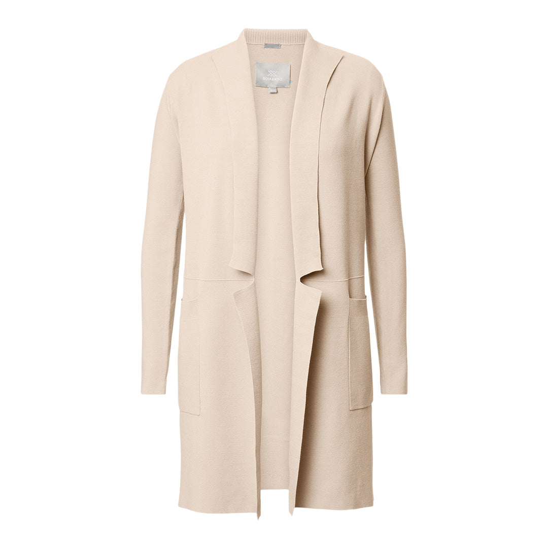 Soia & Kyo Benela long cardigan in almond mist beige with pockets