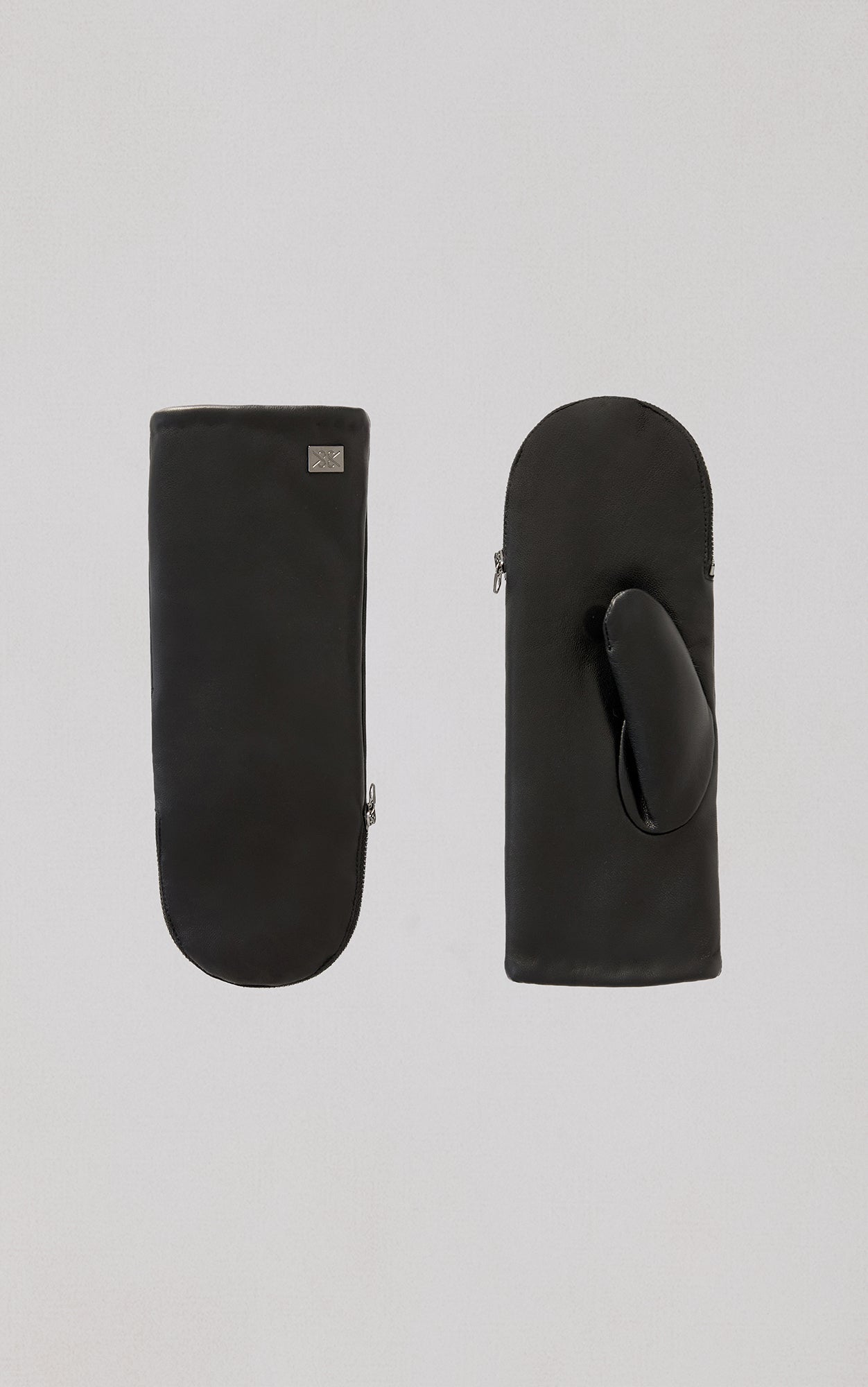 Soia & Kyo Betrice black mittens with zipper detail shown front and back view
