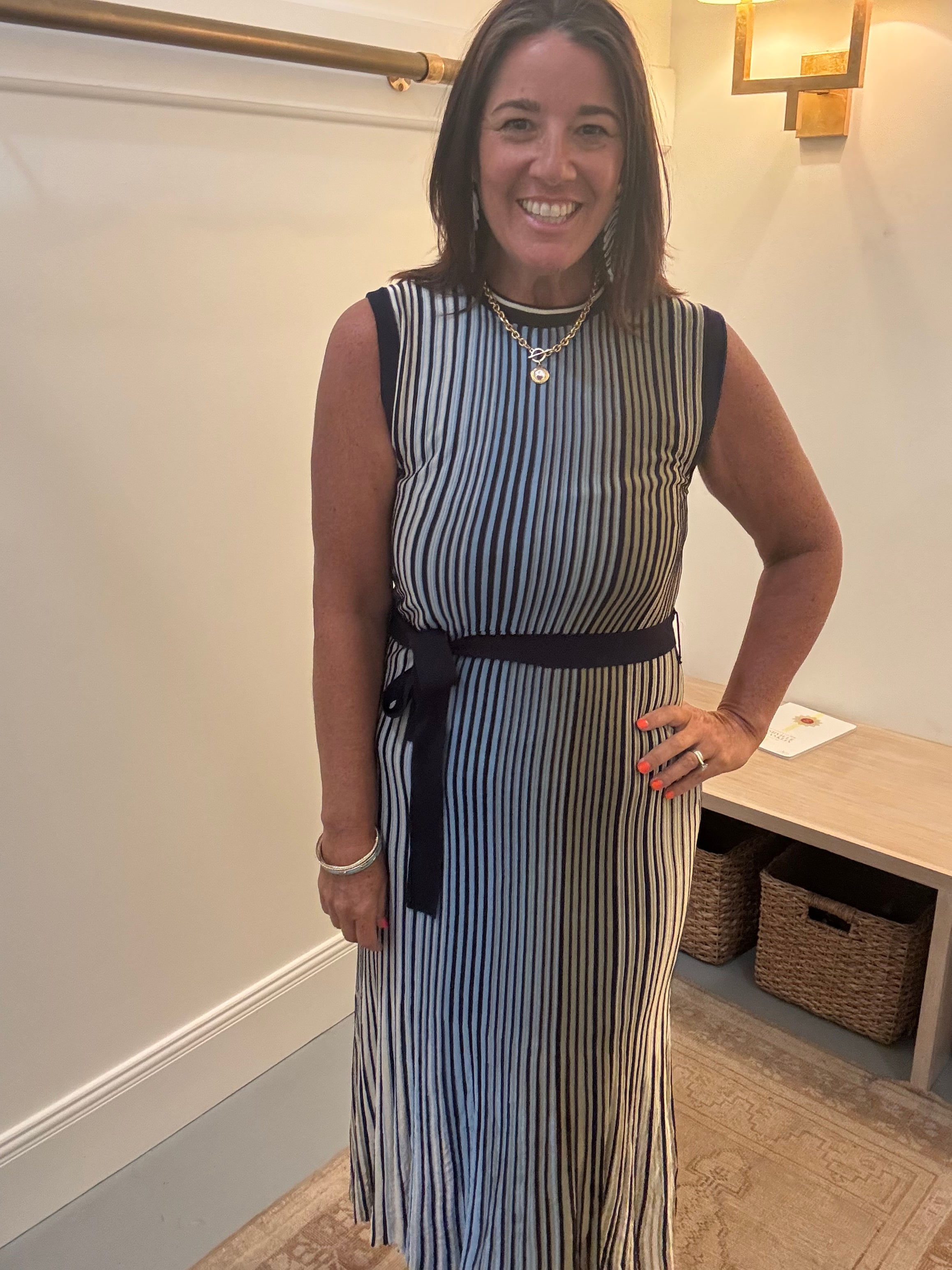 Caris Striped Midi Dress